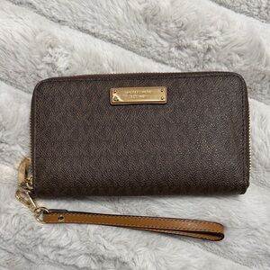 Michael Kors Dark Brown Wristlet with Gold Accents
